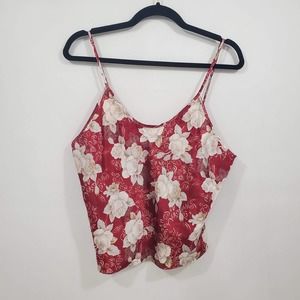 Anne Stuart Vintage 80's Red Floral Silky Satin Camisole Tankini Size L